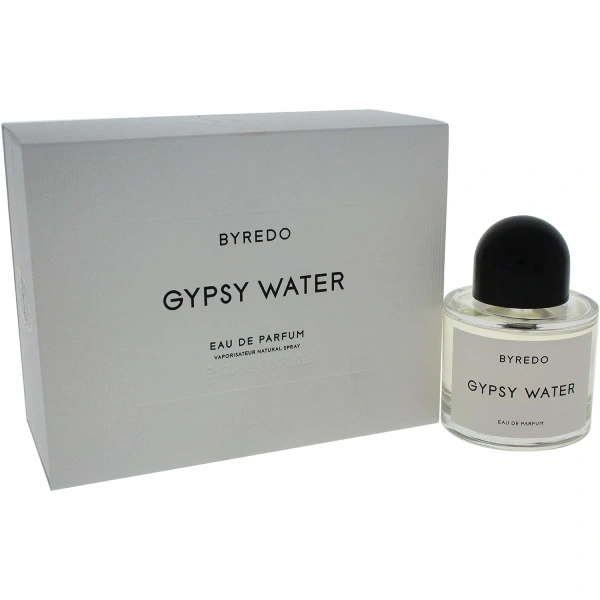 Bottle of BYREDO Gypsy Water fragrance on a white background.