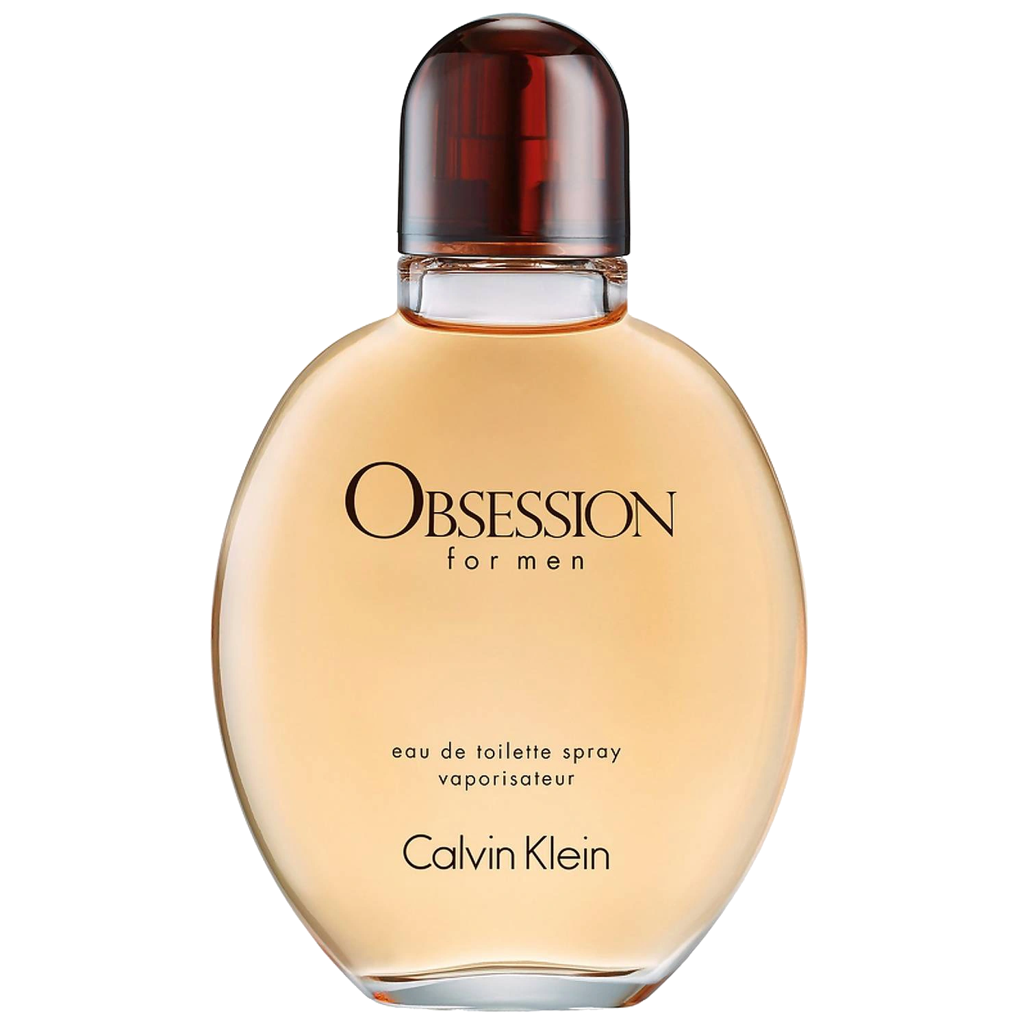 A close-up view of the Calvin Klein Obsession for Men perfume bottle against a minimalist background.