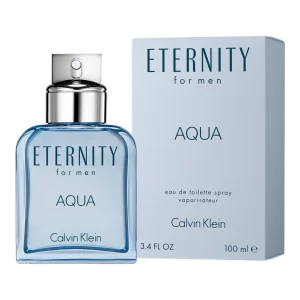 Aqua Eternity for Men perfume bottle elegantly displayed against a minimalist backdrop