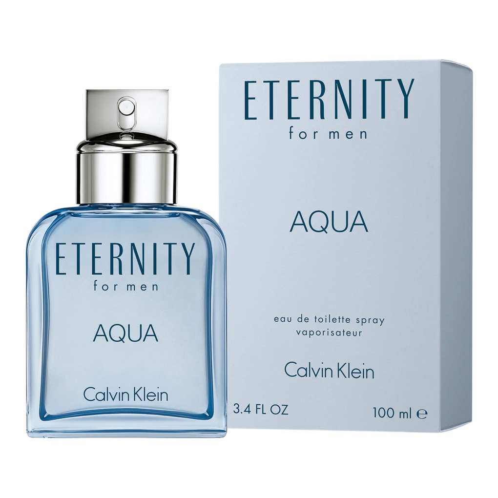 Aqua Eternity for Men perfume bottle elegantly displayed against a minimalist backdrop