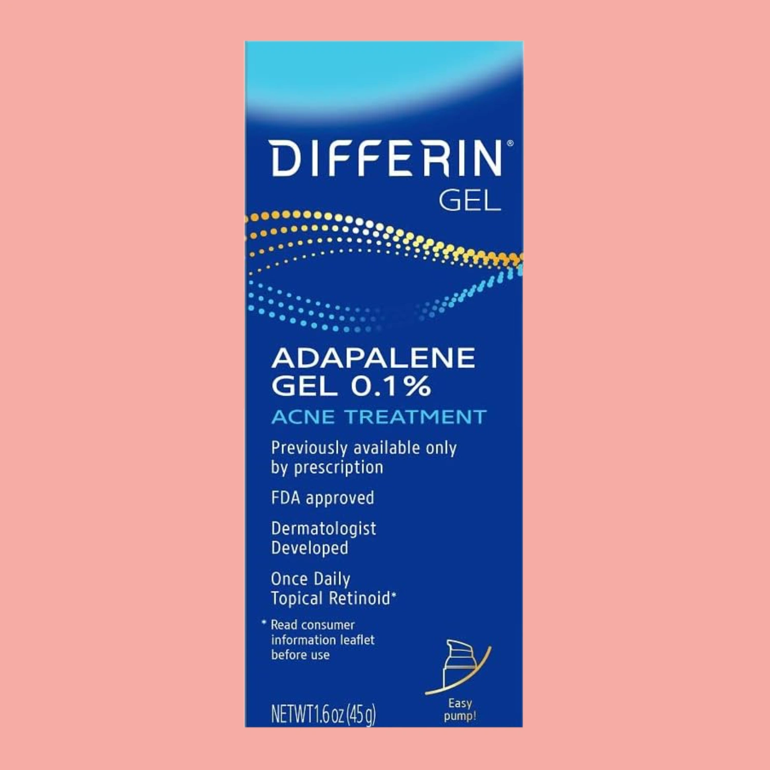 Differin Acne Treatment Gel tube displayed on a neutral background, featuring adapalene for effective acne treatment.