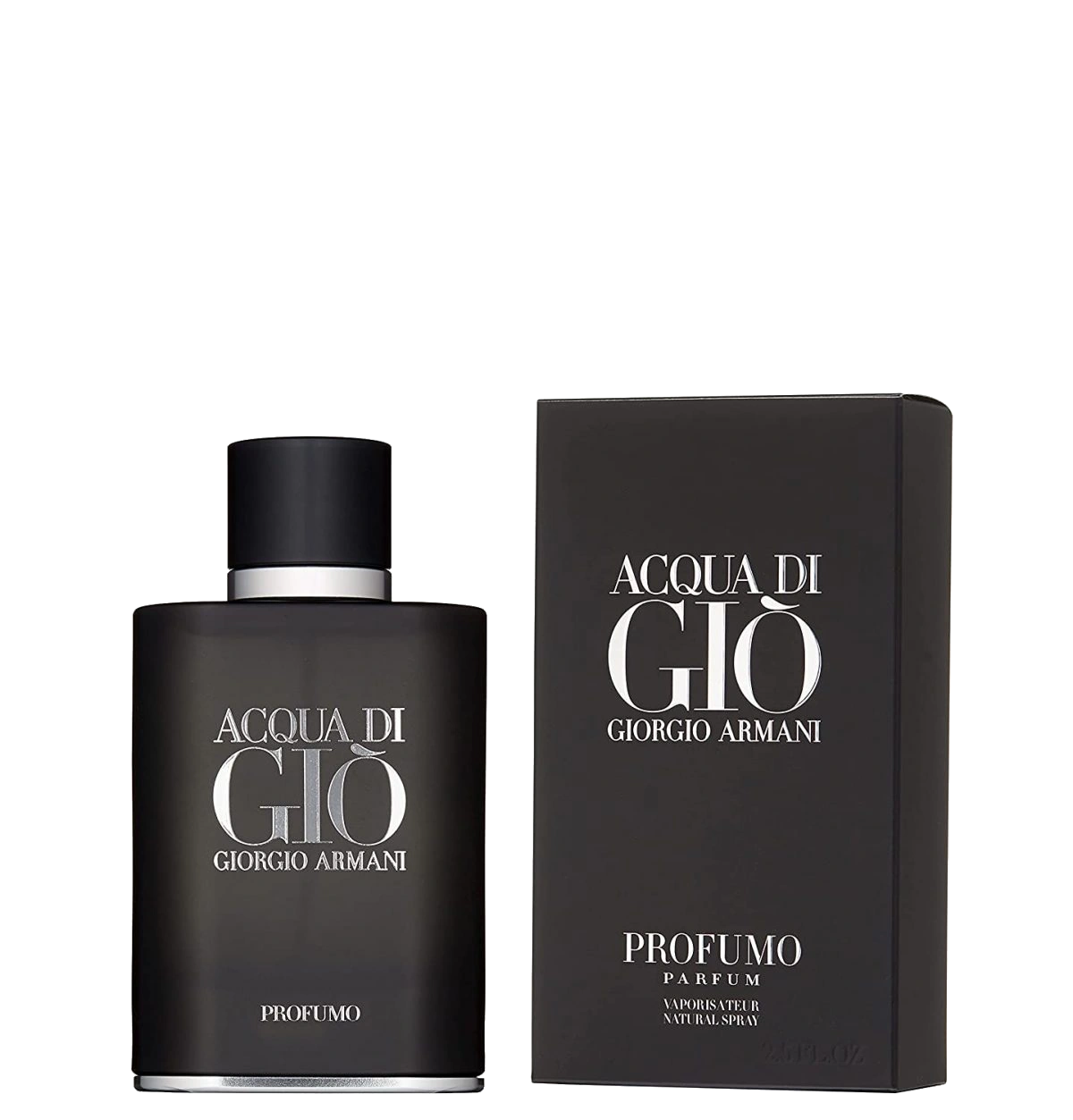 Close-up of a Giorgio Armani Acqua di Giò Profumo perfume bottle, highlighting its sleek design and luxurious appeal.