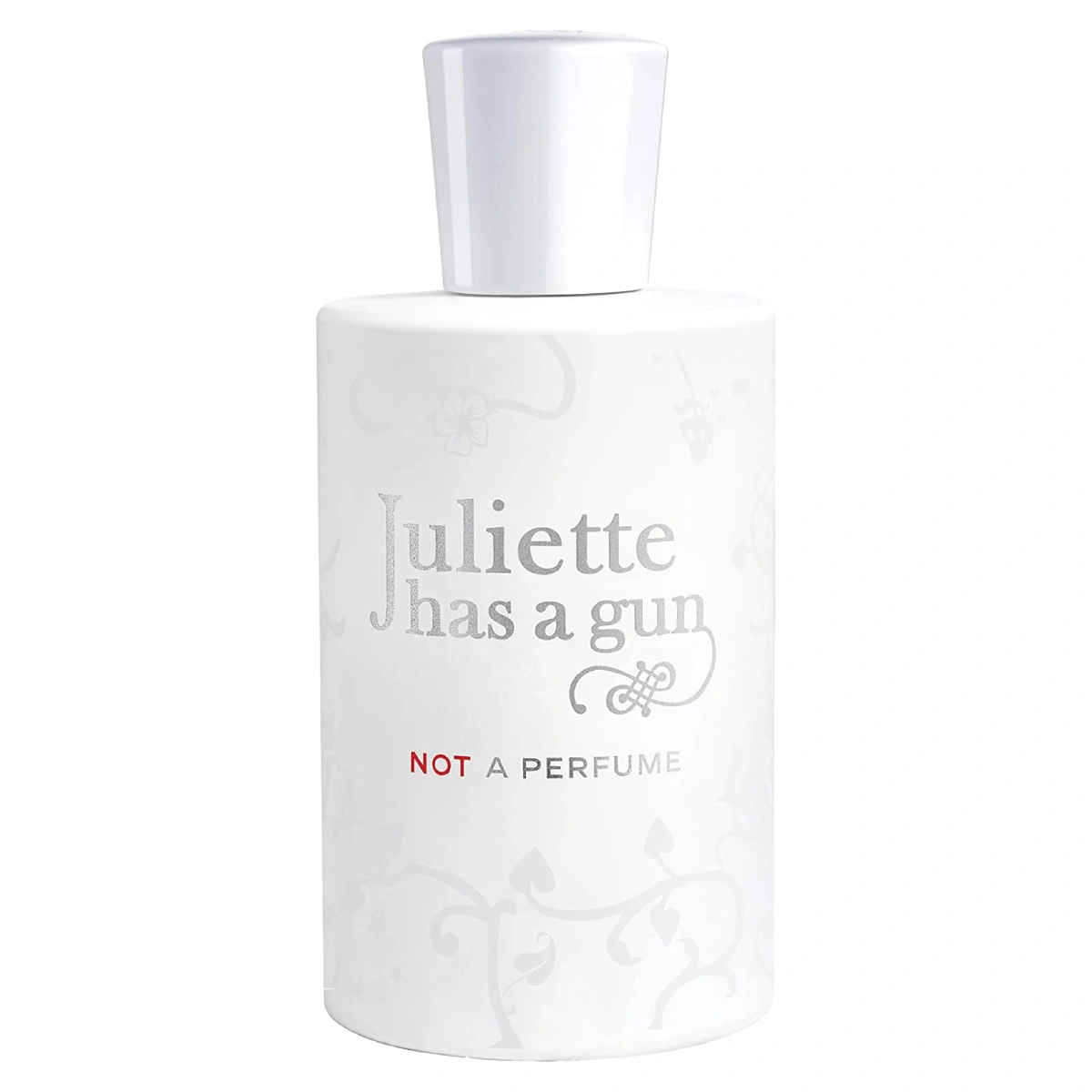 A bottle of Juliette Has a Gun 'Not a Perfume' displayed against a white background