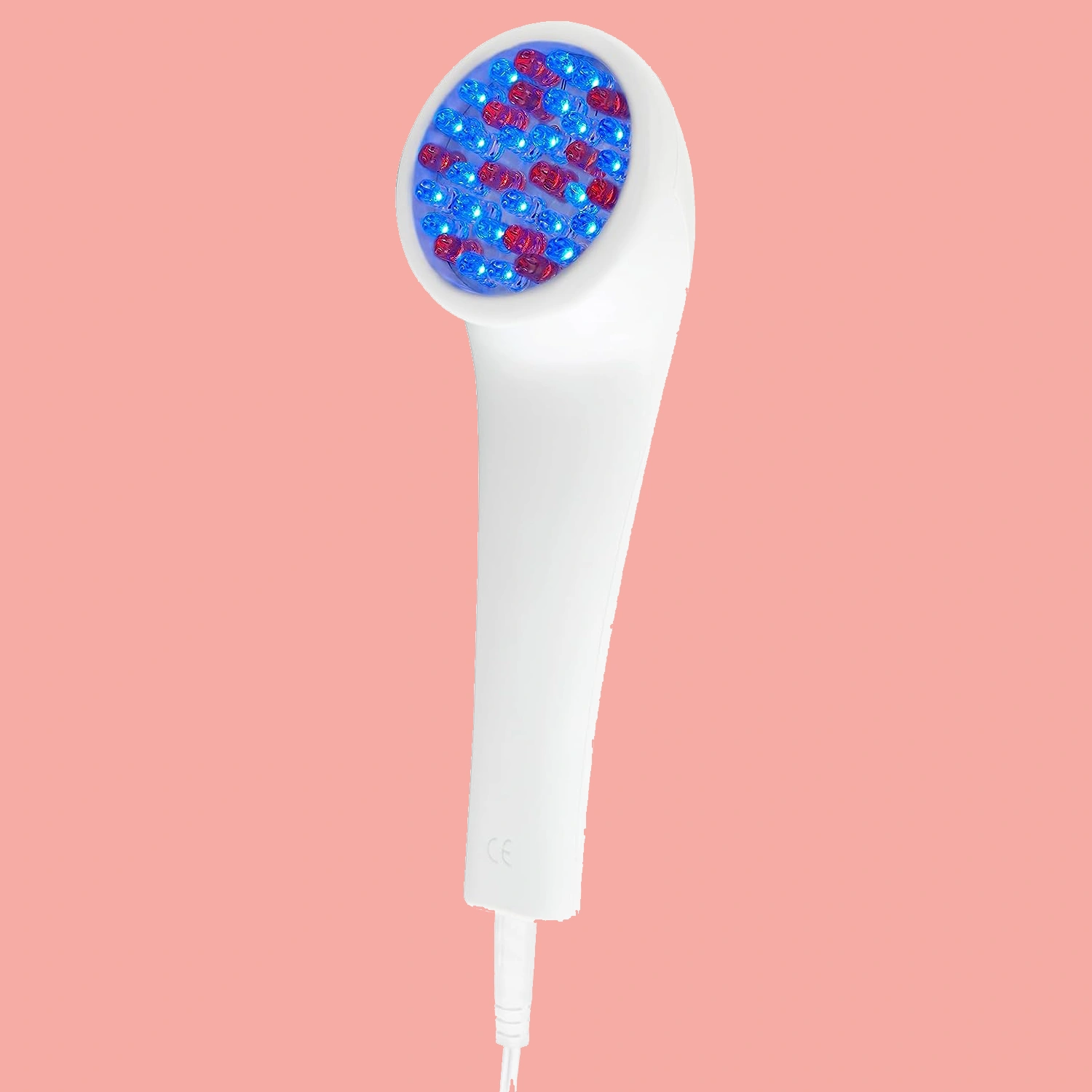 LightStim for Acne LED device shown on a pink background.