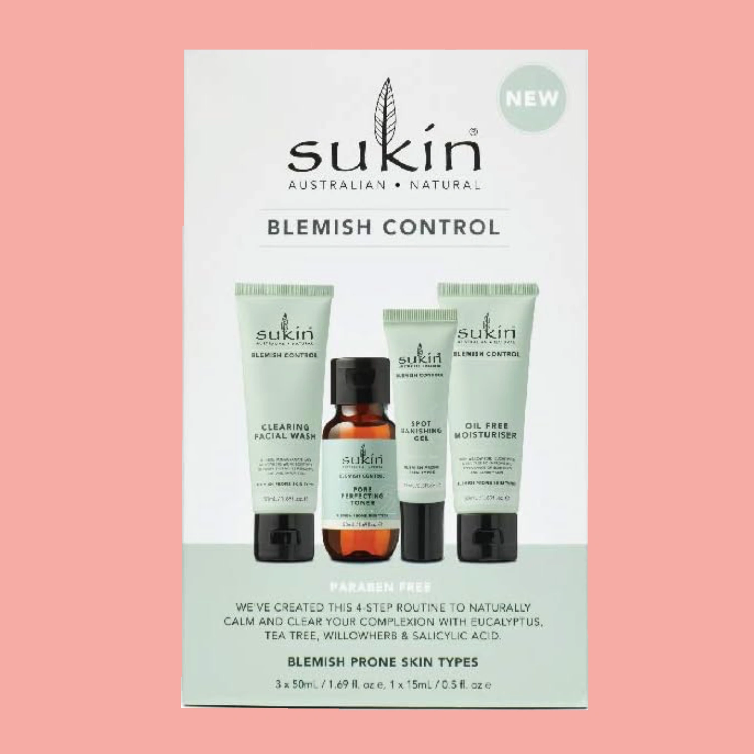 A box of Sukin Blemish Control Kit displayed against a neutral background