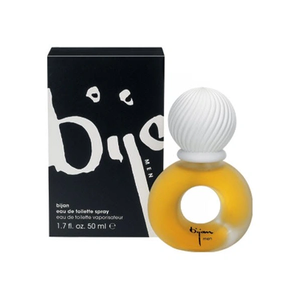 Close-up of Bijan Classic Fragrance bottle on a dark background.