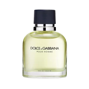 Bottle of Dolce&Gabbana Pour Homme on a wooden table with a dark, elegant background