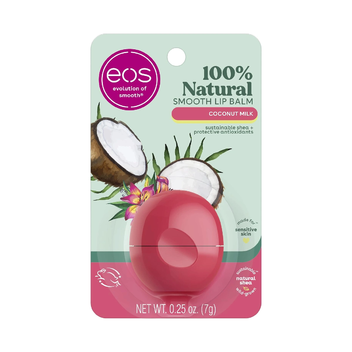 EOS 100% Natural Lip Balm - spherical lip balm container against a white background.