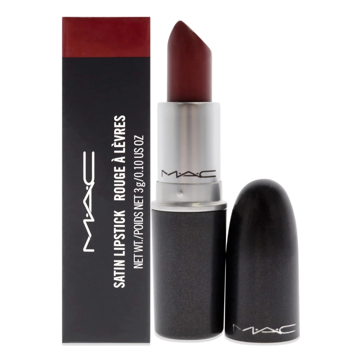 MAC Satin Lipstick - A vibrant lipstick tube against a white background.