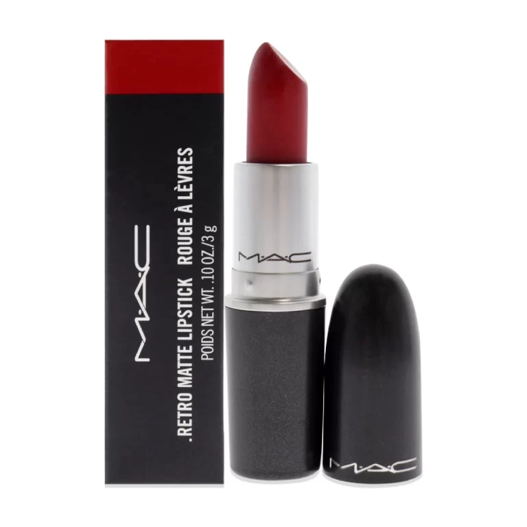 MAC Ruby Woo Lipstick - a classic red lipstick on a white background.
