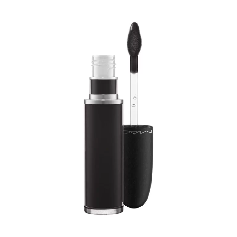 MAC Retro Matte Liquid Lipcolour in 'Caviar' - a liquid lipstick tube on a white background.