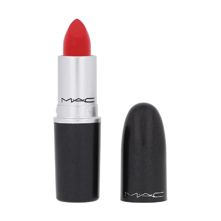 MAC Matte Lipstick in Lady Danger - a vibrant red lipstick on a white background.