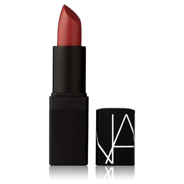 NARS Dolce Vita Sheer Lipstick - a rosy nude lipstick against a white background.