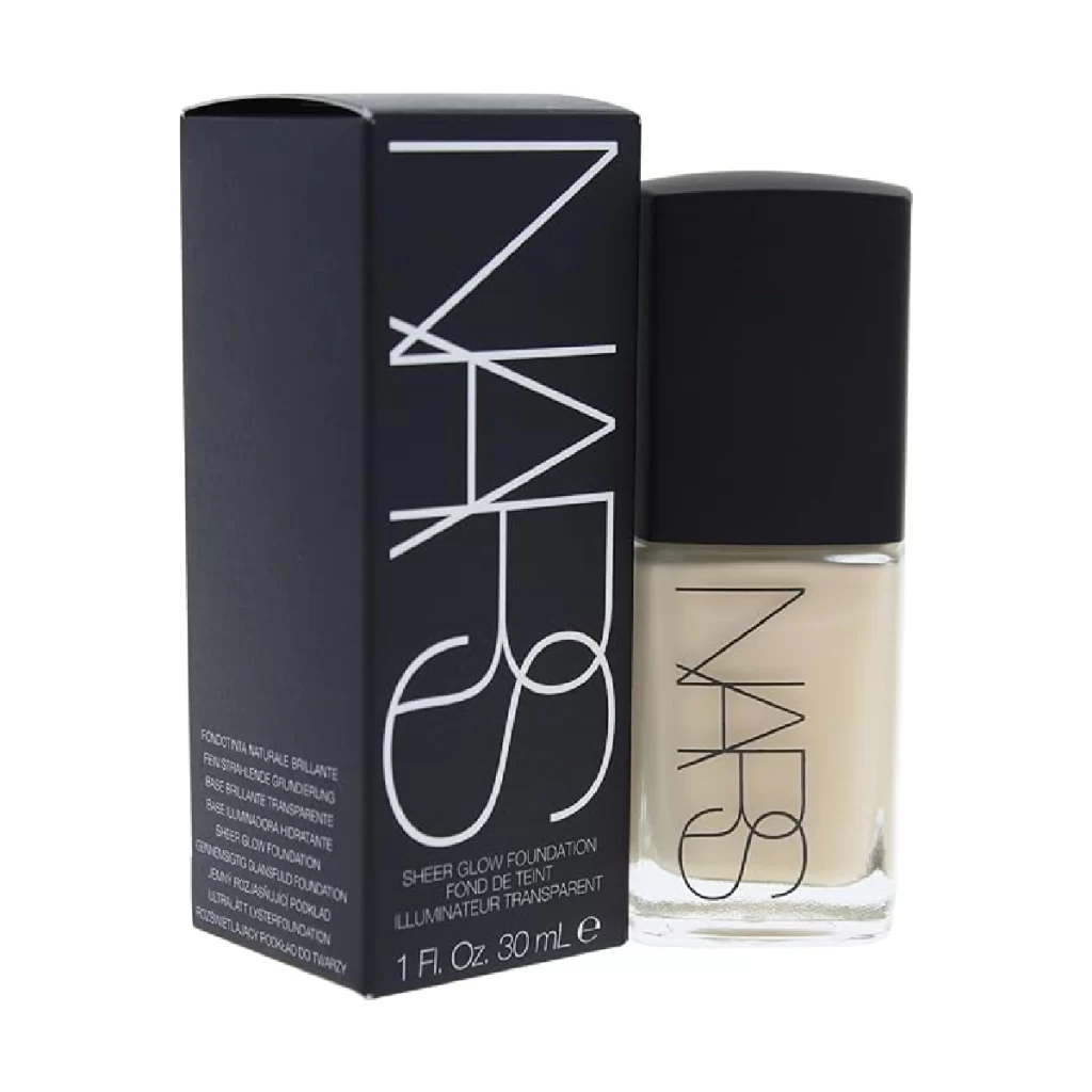 NARS Sheer Glow Foundation bottle on a clean white background.
