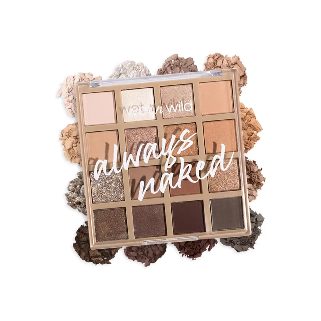 Wet n Wild Always Naked palette - neutral eyeshadows on a white background.