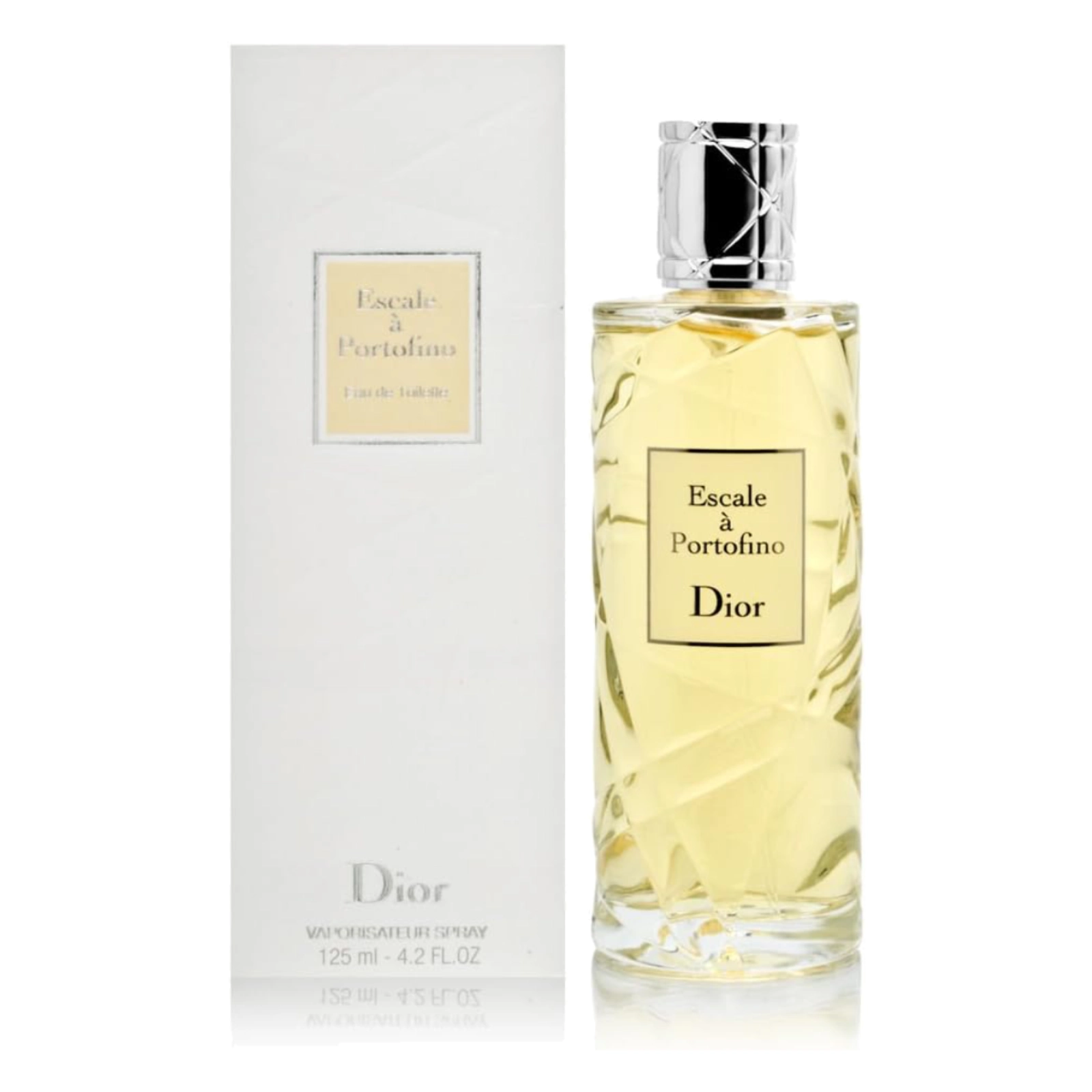 Dior Escale à Portofino Perfume bottle gleaming against a pristine white background