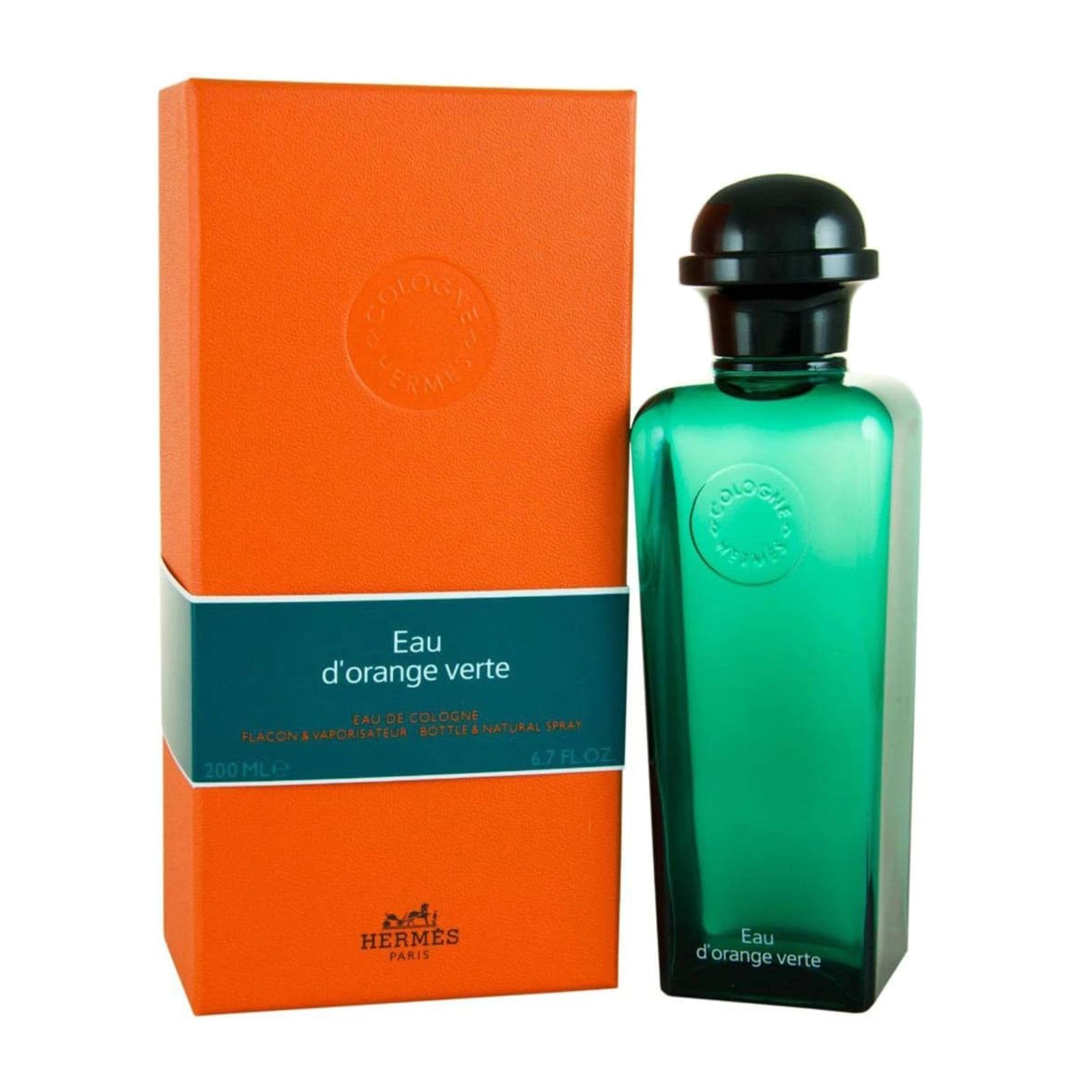 Hermes Eau d'orange Verte Perfume bottle showcased against a pristine white background