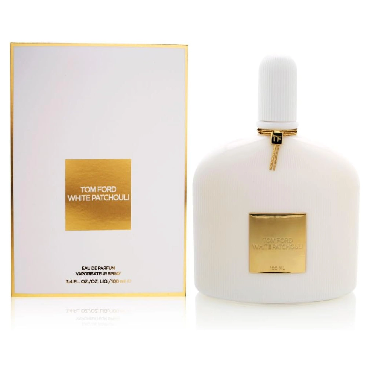Tom Ford White Patchouli perfume bottle on a pristine white background