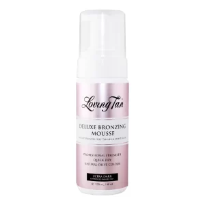 Bottle of Loving Tan Deluxe Bronzing Mousse displayed on a pure white background.