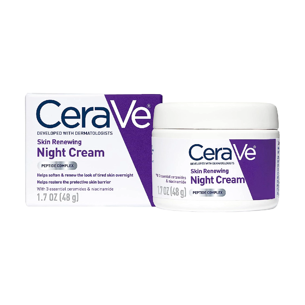 CeraVe Skin Renewing Night Cream container on a white background