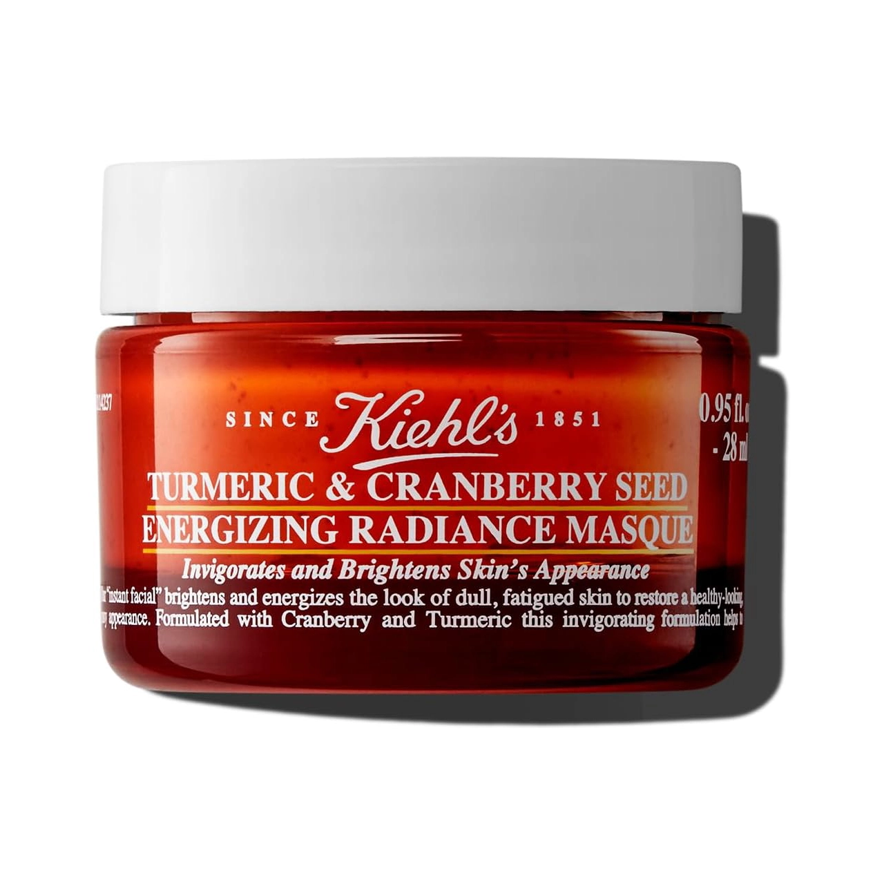 Jar of Kiehl’s Turmeric & Cranberry Seed Energizing Radiance Mask against a white background