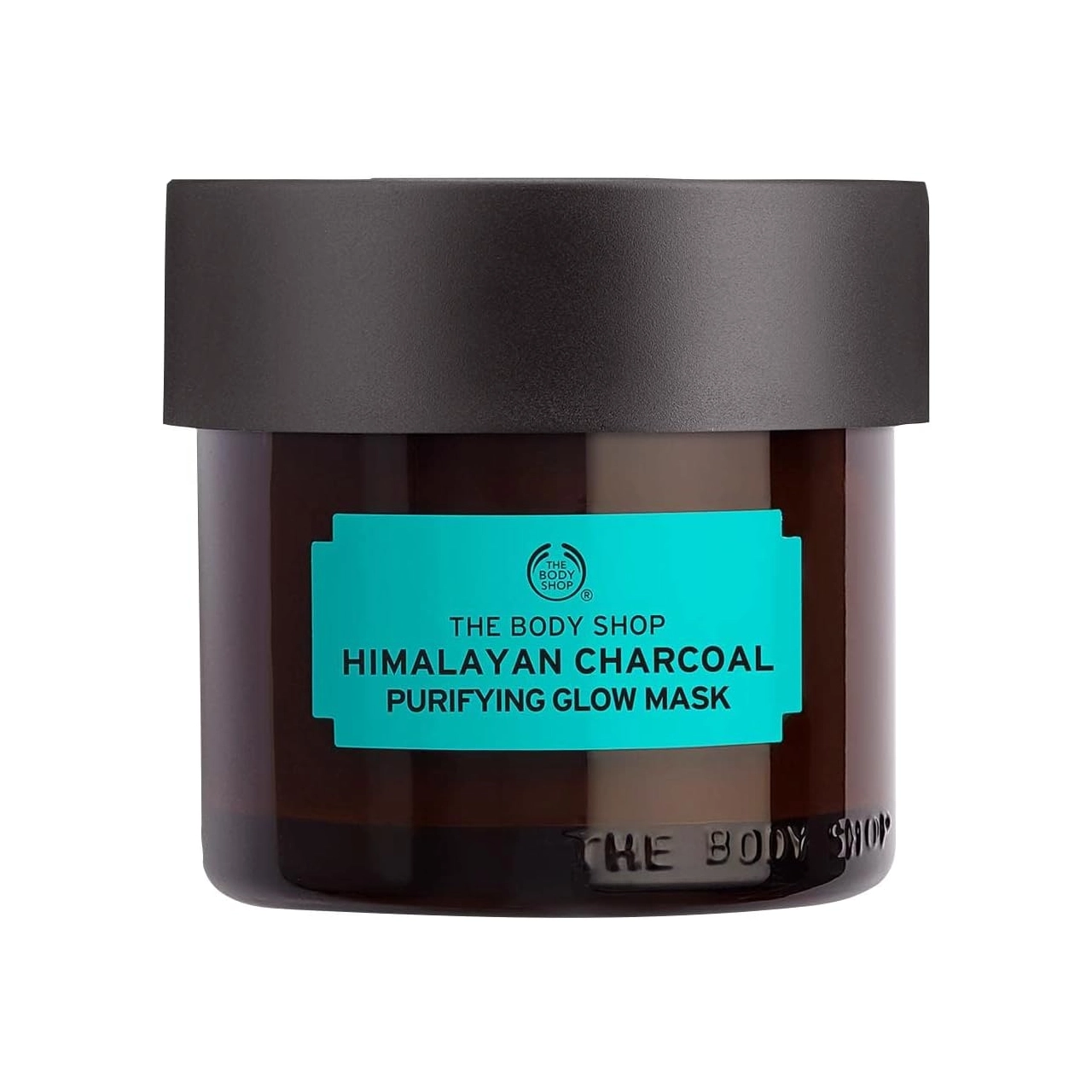Jar of The Body Shop Himalayan Charcoal Purifying Glow Mask on a white background