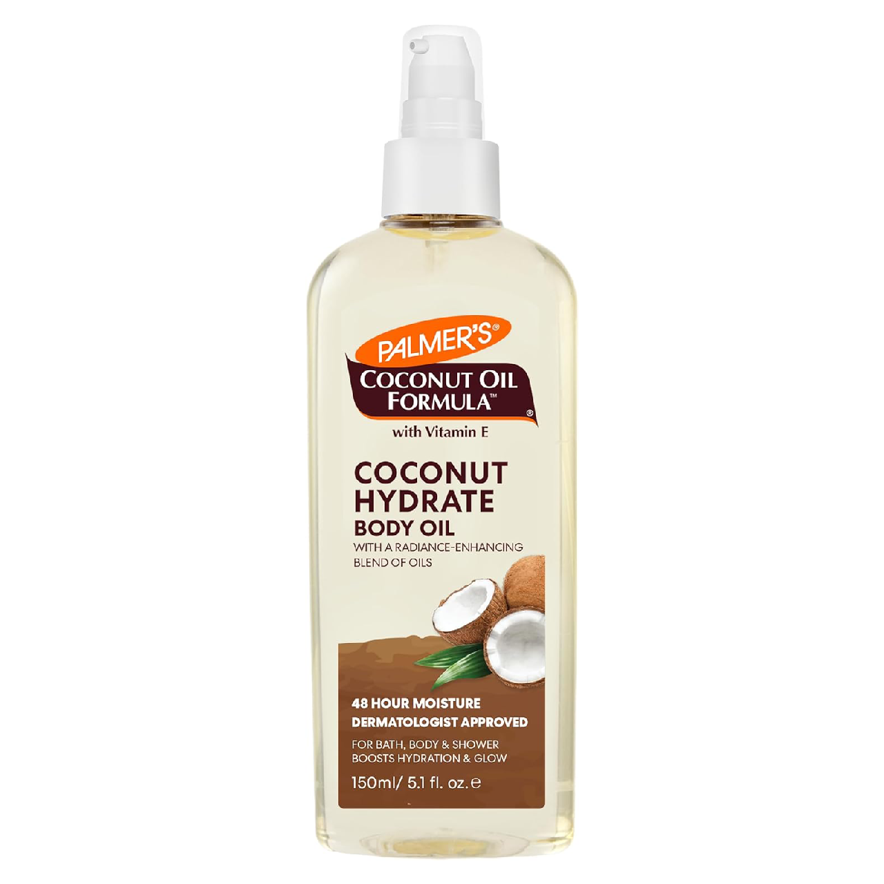 Bottle of Palmer’s Coconut Oil Formula Coconut Oil Body Oil against a white background