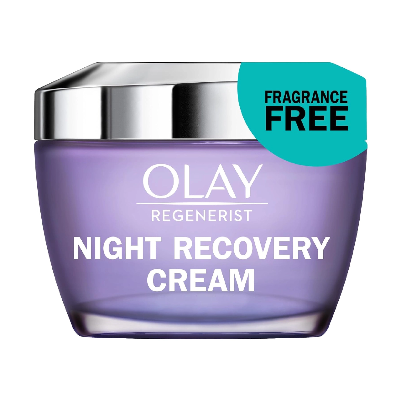 Jar of Olay Regenerist Night Recovery Cream on a white background