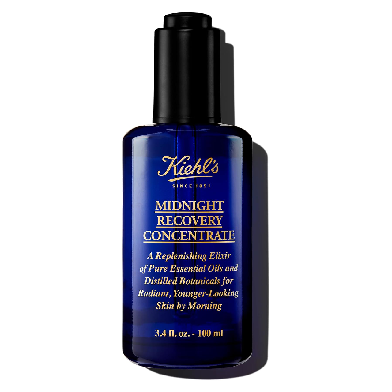 Bottle of Kiehl's Midnight Recovery Concentrate on a white background