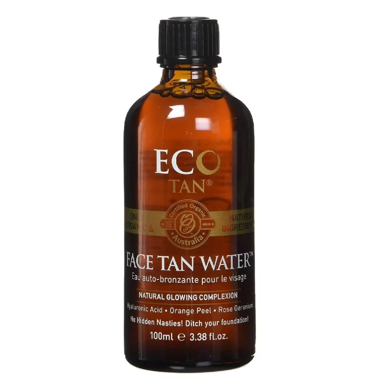 Bottle of Eco Tan Face Tan Water displayed against a pure white background.