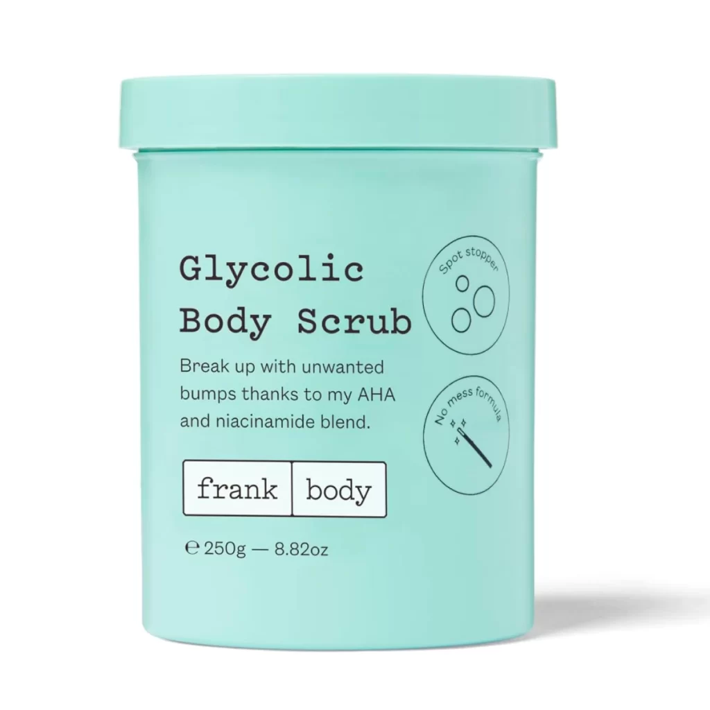 Frank Body Glycolic Body Scrub container on a white background