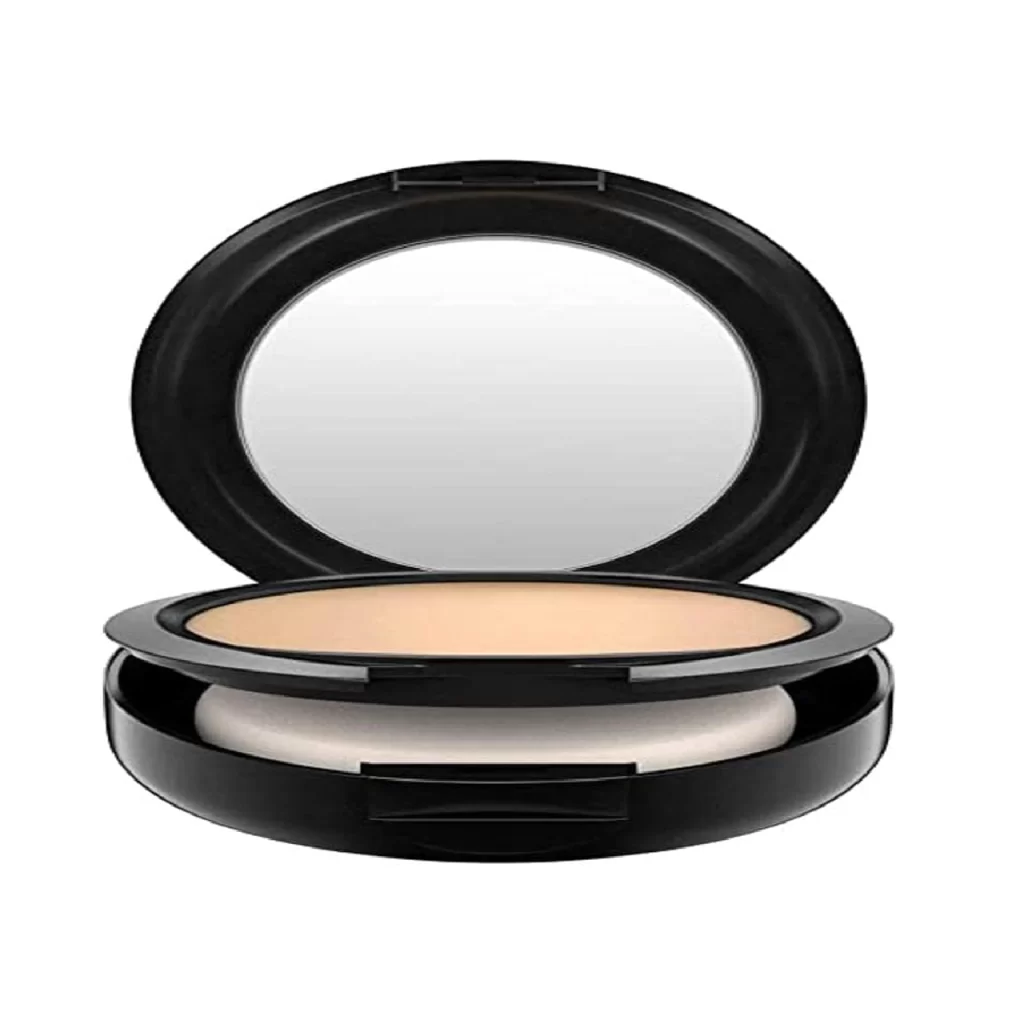 MAC Studio Fix Powder Plus Foundation in shade C2, displayed on a minimalist background.