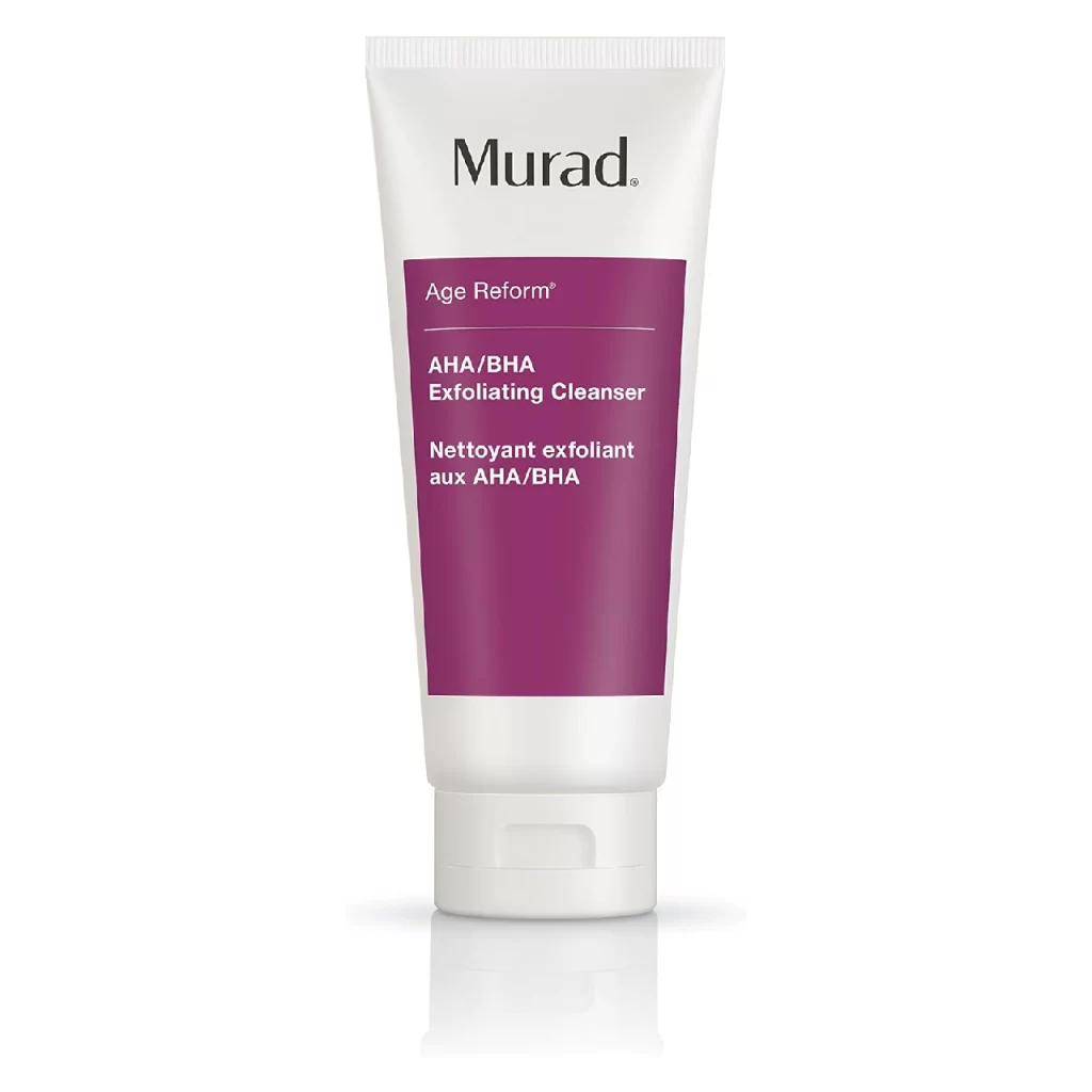 Tube of Murad AHA/BHA Exfoliating Cleanser displayed on a clean background