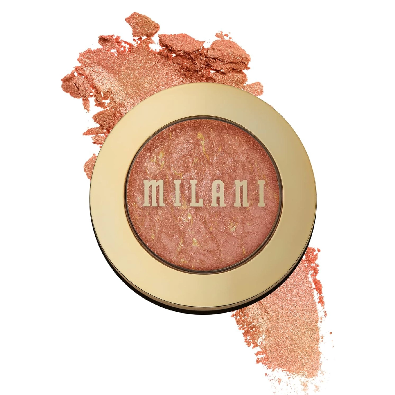 Milani Baked Powder Blush in Luminoso, displayed open on a white background.