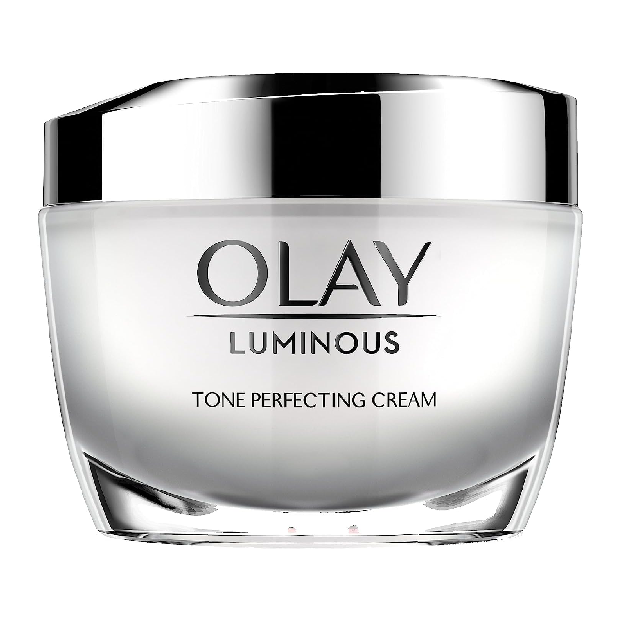 Jar of Olay Luminous Tone Perfecting Cream on a white background