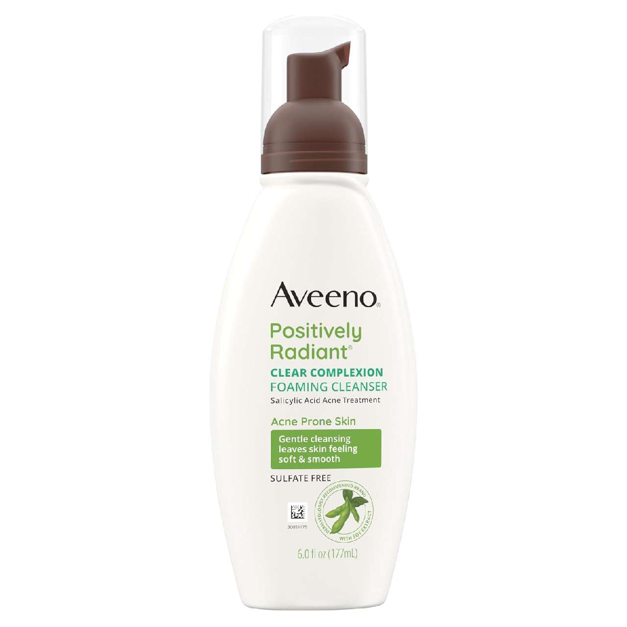 Bottle of Aveeno Clear Complexion Foaming Cleanser standing on a white background