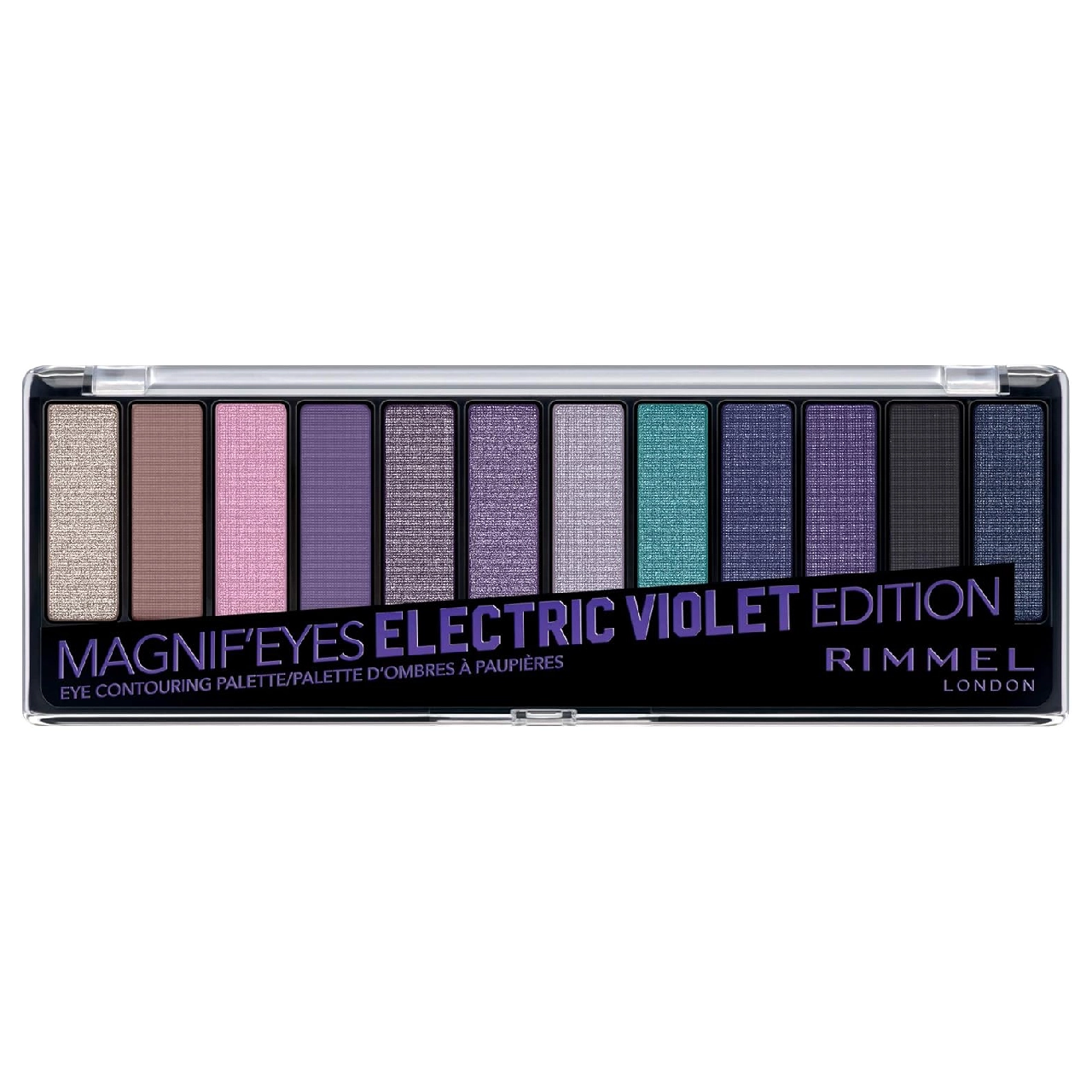 Rimmel London Magnif'Eyes 12 Pan Eyeshadow Palette presented against a white background