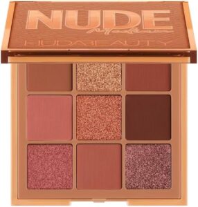 HUDA Beauty Nude Obsessions Eyeshadow Palette displayed against a white background