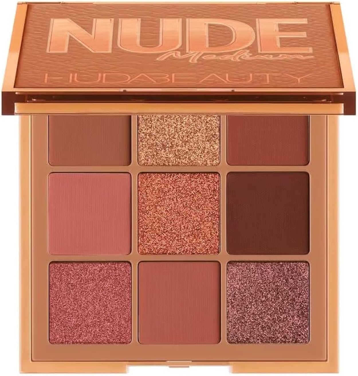 HUDA Beauty Nude Obsessions Eyeshadow Palette displayed against a white background