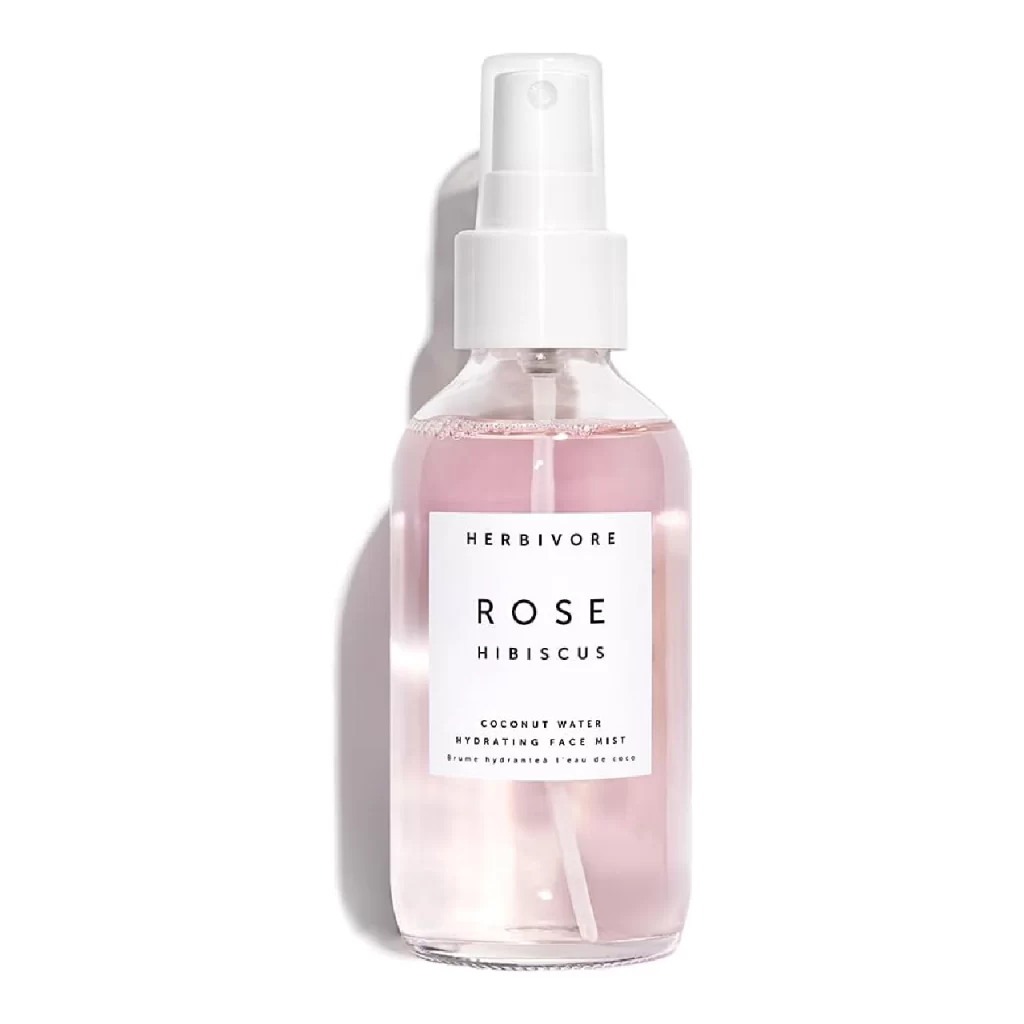 Bottle of Herbivore Botanicals All Natural Rose Hibiscus Hydrating Face Mist displayed against a white background