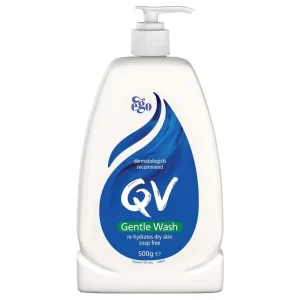 Bottle of QV Gentle Wash on a white background