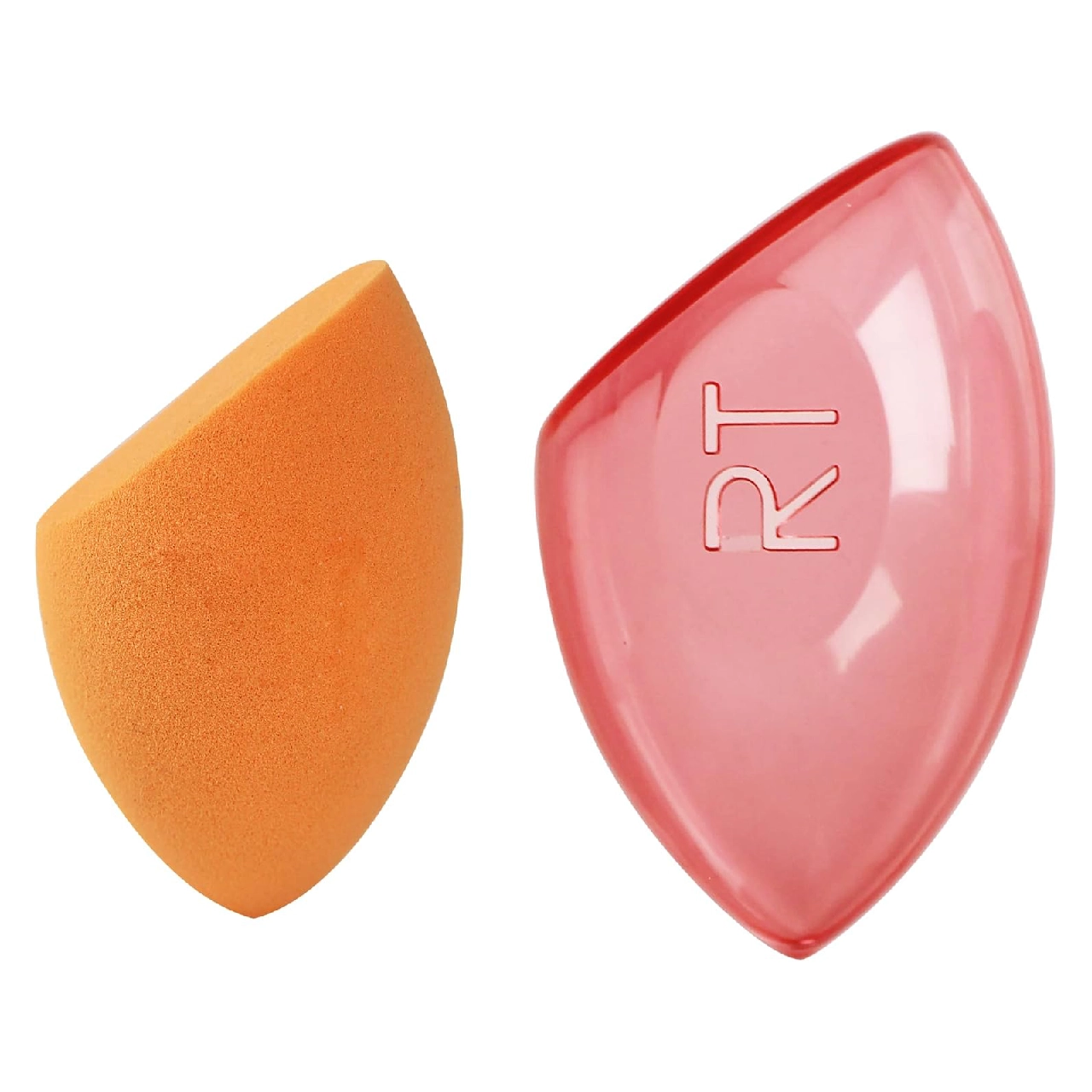 Orange Real Techniques Miracle Complexion Sponge isolated on a white background.