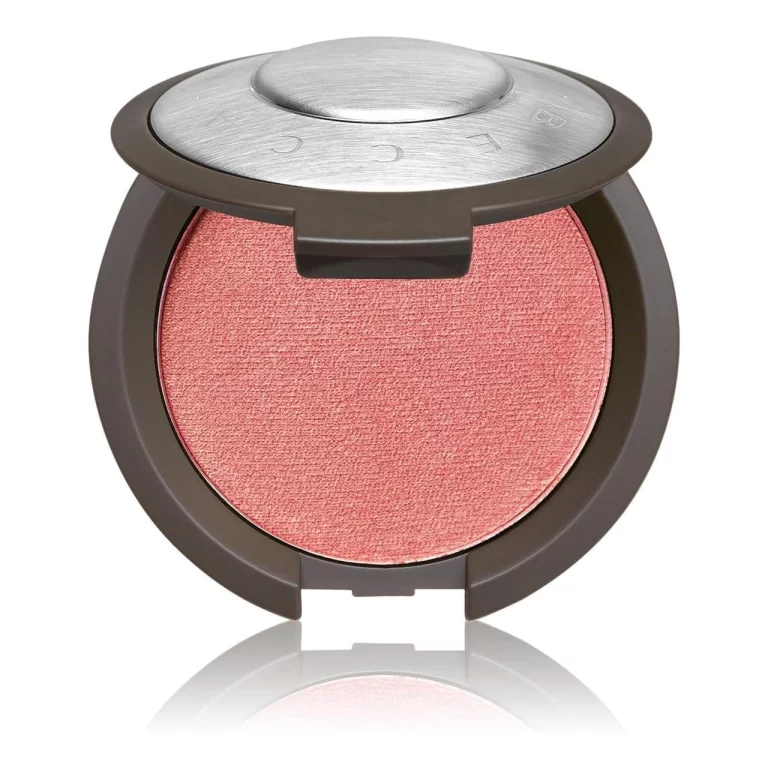 Becca Luminous Blush compact open on a white background, showcasing the product.