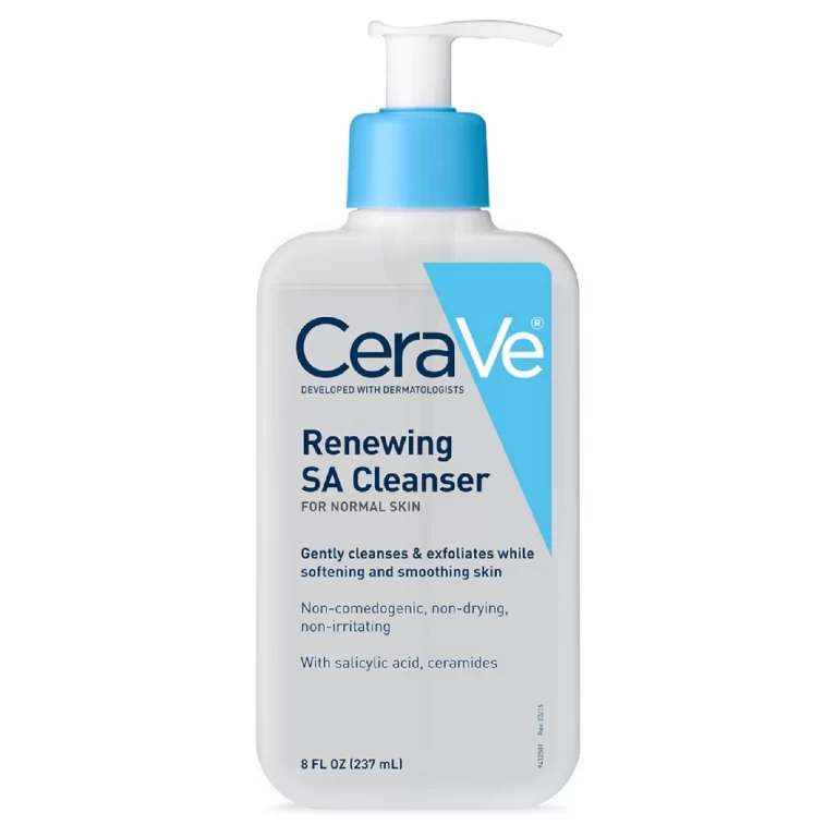 Bottle of CeraVe Renewing SA Cleanser on a white background.