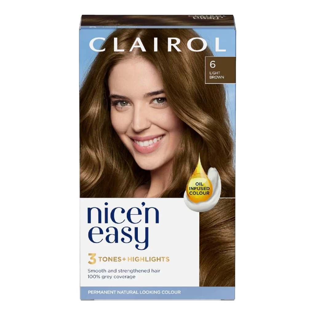 Box of Clairol Nice 'n Easy Permanent Hair Dye on a white background.