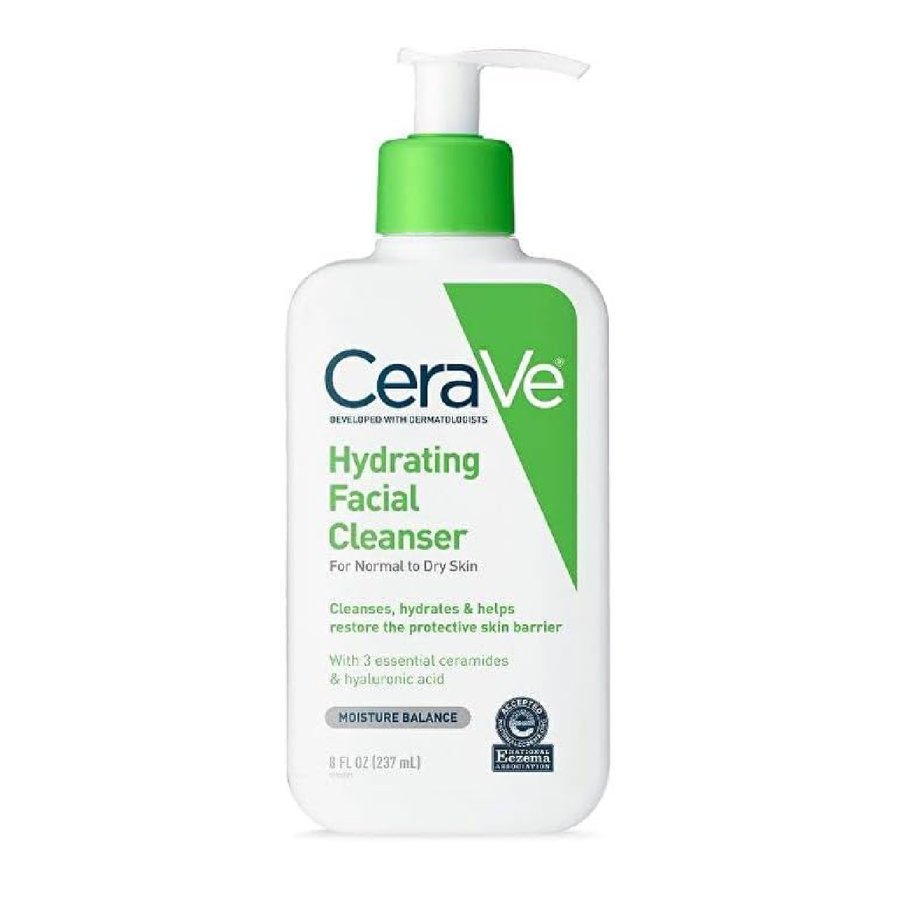 Bottle of CeraVe Hydrating Cleanser on a white background.