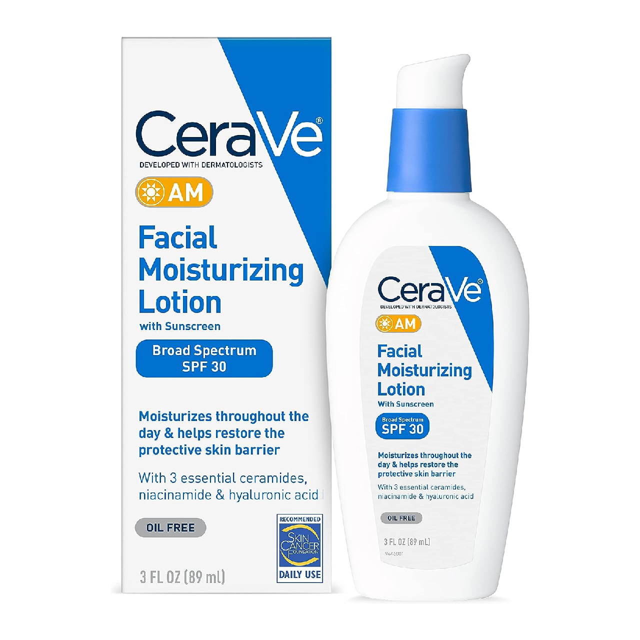 CeraVe AM Facial Moisturizing Lotion with Sunscreen SPF 30 against a white background