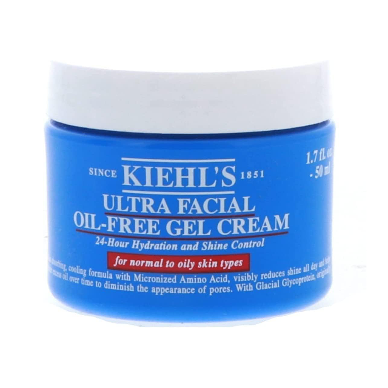 Image of Kiehl's Ultra Facial Oil-Free Gel Cream container on a white backdrop