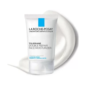 Bottle of La Roche-Posay Toleriane Double Repair Face Moisturizer isolated on a white background.