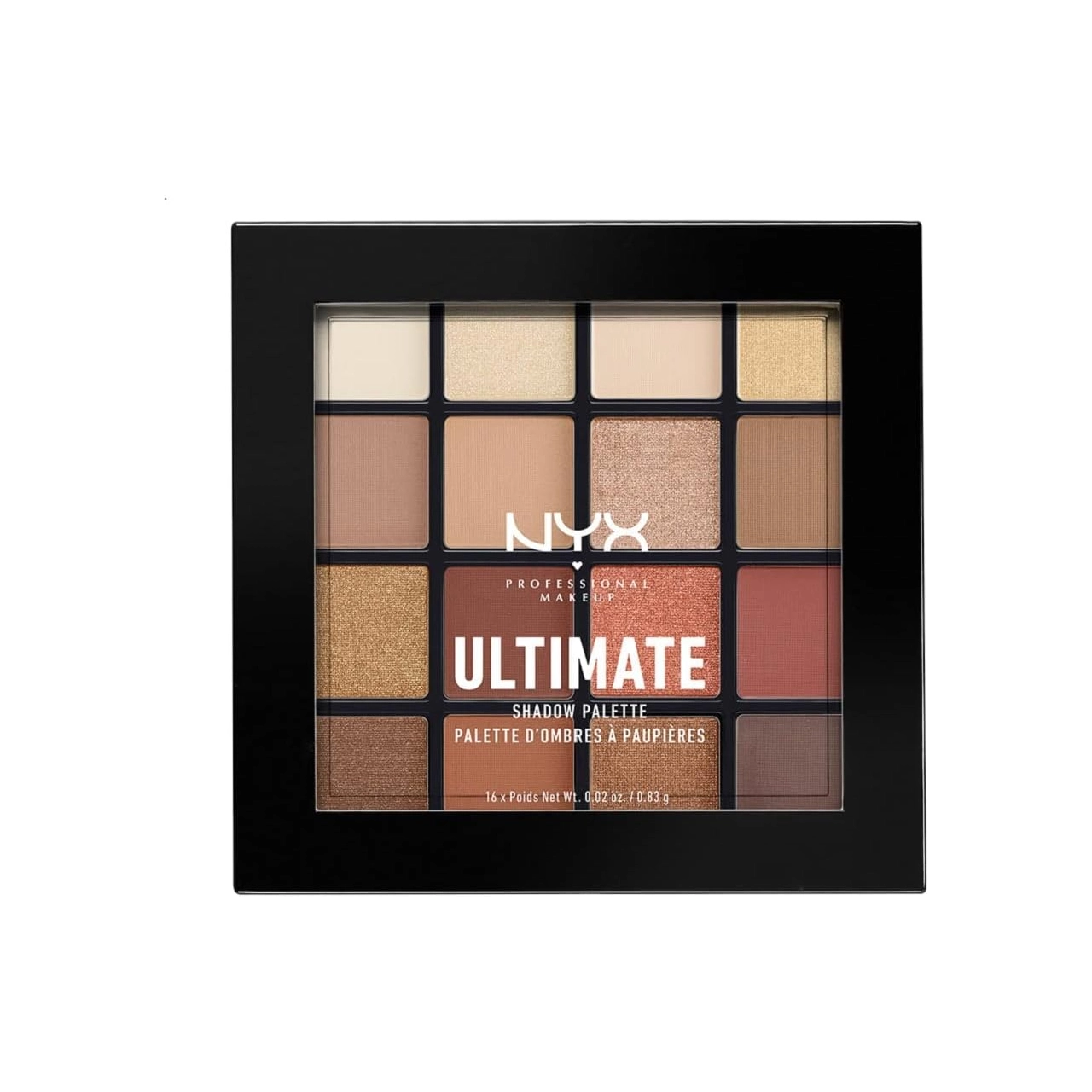 NYX Ultimate Shadow Palette featuring 16 shades against a white background